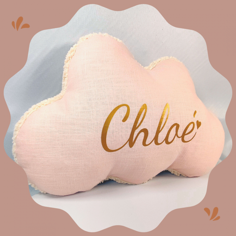 coussin nuage personnalisé en lin et fausse fourrure sherpa