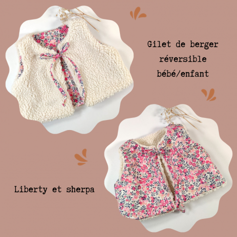 Gilet de berger réversible bébé fille en Liberty et sherpa